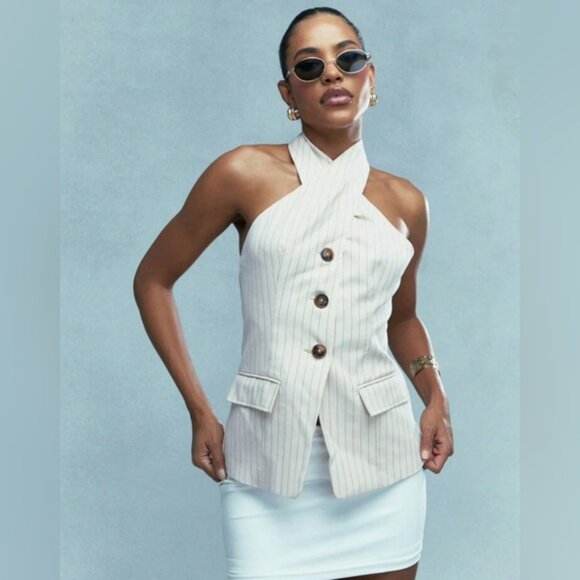 OPEN BACK HALTER VEST SEXY & GLAMOUR SZ S - Picture 2 of 4